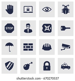 Set Of 16 Security Icons Set.Collection Of Dynamite, Protection, Sign And Other Elements.