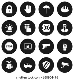 Set Of 16 Security Icons Set.Collection Of Shot, Strongbox, Patrol And Other Elements.