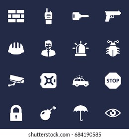 Set Of 16 Security Icons Set.Collection Of Shot, Insurance, Sign And Other Elements.