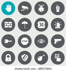 Set Of 16 Security Icons Set.Collection Of Shot, Sign, Virus And Other Elements.