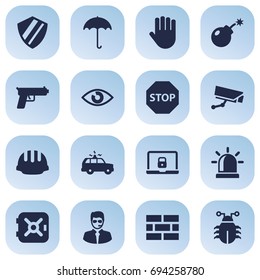 Set Of 16 Security Icons Set.Collection Of Sign, Insurance, Camera And Other Elements.