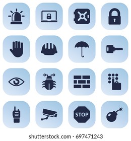 Set Of 16 Security Icons Set.Collection Of Strongbox, Look, Surveillance And Other Elements.