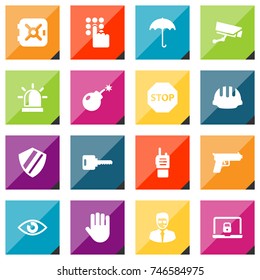 Set Of 16 Security Icons Set.Collection Of Hand , Keypad , Hardhat Elements.
