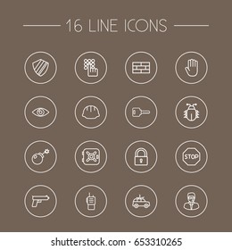 Set Of 16 Security Outline Icons Set.Collection Of Keypad , Hand , Open Elements.
