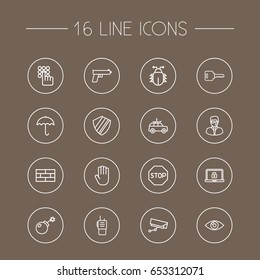 Set Of 16 Security Outline Icons Set.Collection Of Vision, Supervision, Keypad And Other Elements.