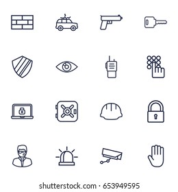 Set Of 16 Security Outline Icons Set.Collection Of Open, Vision, Weapon And Other Elements.