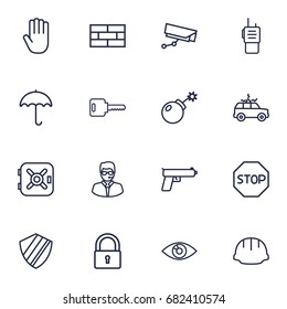 Set Of 16 Security Outline Icons Set.Collection Of Supervision, Siren, No Entry And Other Elements.