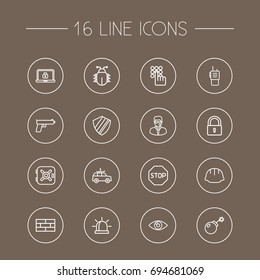 Set Of 16 Security Outline Icons Set.Collection Of Protection, Lock, Keypad And Other Elements.