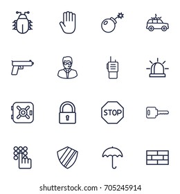Set Of 16 Security Outline Icons Set.Collection Of Protection , Hand , Virus Elements.