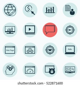 Set Of 16 SEO Icons. Can Be Used For Web, Mobile, UI And Infographic Design. Includes Elements Such As Creativity, Performance, Focus And More.
