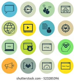 Set Of 16 SEO Icons. Can Be Used For Web, Mobile, UI And Infographic Design. Includes Elements Such As Creativity, Link, Code And More.