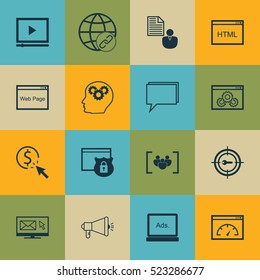 Set Of 16 SEO Icons. Can Be Used For Web, Mobile, UI And Infographic Design. Includes Elements Such As Link, Speed, Businessman And More.