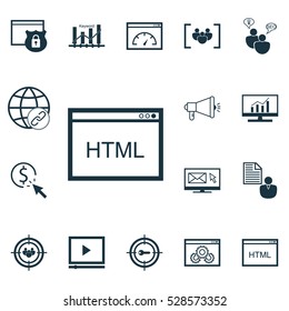 Set Of 16 SEO Icons. Can Be Used For Web, Mobile, UI And Infographic Design. Includes Elements Such As Focus Group, Security, Report And More.