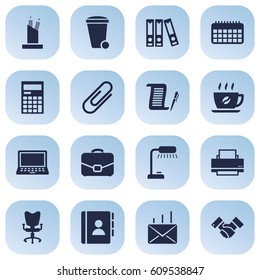 Set Of 16 Service Icons Set.Collection Of Address Book, Clip, Contract And Other Elements.