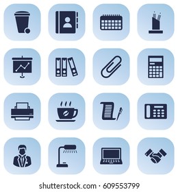 Set Of 16 Service Icons Set.Collection Of Telephone, Laptop, Contract And Other Elements.