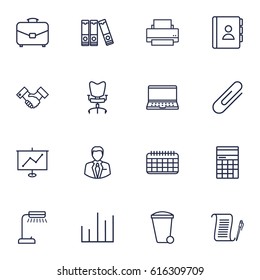 Set Of 16 Service Outline Icons Set.Collection Of Date, Fastener Paper, Chart And Other Elements.