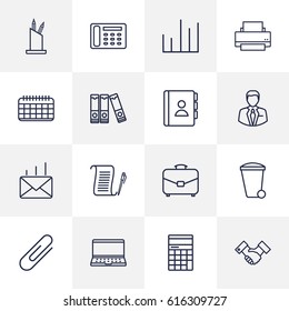 Set Of 16 Service Outline Icons Set.Collection Of Pen Storage, Administrator, Post And Other Elements.