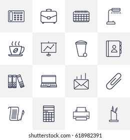 Set Of 16 Service Outline Icons Set.Collection Of Reading-Lamp, Telephone Directory, Hot Drink And Other Elements.