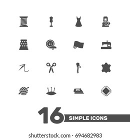Set Of 16 Sewing Icons Set.Collection Of Seamstress, Machine, Roll And Other Elements.