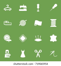 Set Of 16 Sewing Icons Set.Collection Of Cutter, Eyelet, Clothier And Other Elements.