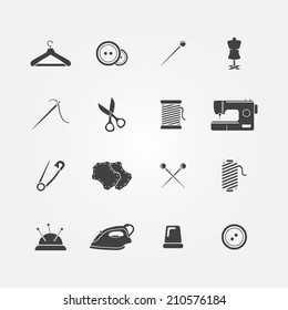 Set of 16 sewing tools icons - vector sewing equipment
