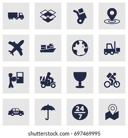 Set Of 16 Shipment Icons Set.Collection Of Truck, Parcel, Shipping And Other Elements.
