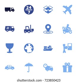 Set Of 16 Shipment Icons Set.Collection Of Lorry, Courier, Scooter And Other Elements.