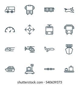 Set Of 16 Shipping Icons. Includes Metro, Transport, Lorry And Other Symbols. Beautiful Design Elements.