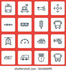 Set Of 16 Shipping Icons. Includes Vehicle, Speed Checker, Metro And Other Symbols. Beautiful Design Elements.