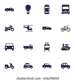 Set Of 16 Shipping Icons Set.Collection Of Boat, Copter, Side View And Other Elements.