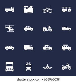 Set Of 16 Shipping Icons Set.Collection Of Autobus, Lorry, Aircraft And Other Elements.