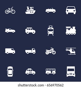 Set Of 16 Shipping Icons Set.Collection Of Autobus, Boat, Cabriolet And Other Elements.