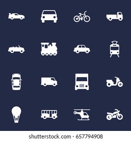 Set Of 16 Shipping Icons Set.Collection Of Cabriolet, Coupe, Truck And Other Elements.