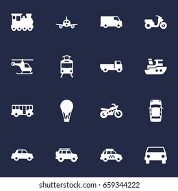 Set Of 16 Shipping Icons Set.Collection Of Caravan, Autobus, Panorama And Other Elements.