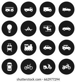 Set Of 16 Shipping Icons Set.Collection Of Wagon, Motorbike, Side View And Other Elements.