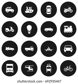 Set Of 16 Shipping Icons Set.Collection Of Lorry, Wagon, Panorama And Other Elements.
