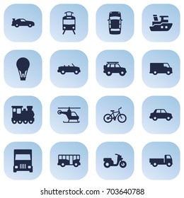 Set Of 16 Shipping Icons Set.Collection Of Airship, Wagon, Streetcar And Other Elements.
