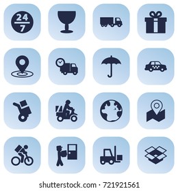 Set Of 16 Shipping Icons Set.Collection Of Truck, Gps, Scooter And Other Elements.