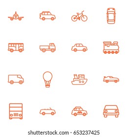 Set Of 16 Shipping Outline Icons Set.Collection Of Cabriolet, Ship, Bus And Other Elements.