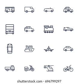 Set Of 16 Shipping Outline Icons Set.Collection Of Airplane, Suv, Bike And Other Elements.