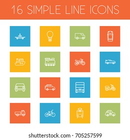 Set Of 16 Shipping Outline Icons Set.Collection Of Ship, Top, Tram And Other Elements.