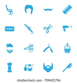 Set Of 16 Shop Icons Set.Collection Of Whiskers, Shaving, Shears And Other Elements.