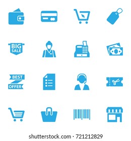 Set Of 16 Shopping Icons Set.Collection Of Advertising, Billfold, Seller And Other Elements.