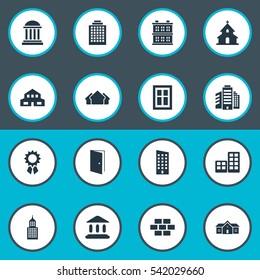 Set Of 16 Simple Architecture Icons. Can Be Found Such Elements As Offices, Shelter, Structure And Other.
