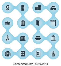 Set Of 16 Simple Architecture Icons. Can Be Found Such Elements As Flat, Offices, Stone And Other.