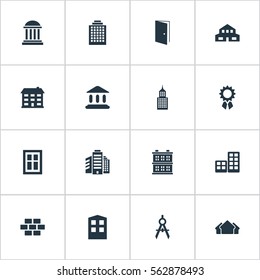 Set Of 16 Simple Architecture Icons. Can Be Found Such Elements As School, Block, Stone And Other.