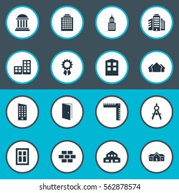 Set Of 16 Simple Architecture Icons. Can Be Found Such Elements As Academy, Structure, Flat And Other.