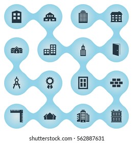 Set Of 16 Simple Architecture Icons. Can Be Found Such Elements As Reward, Block, Glazing And Other.