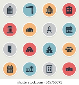 Set Of 16 Simple Architecture Icons. Can Be Found Such Elements As Glazing, Shelter, Block And Other.