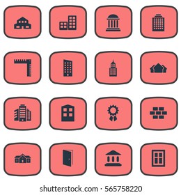Set Of 16 Simple Architecture Icons. Can Be Found Such Elements As Flat, Superstructure, Structure And Other.
